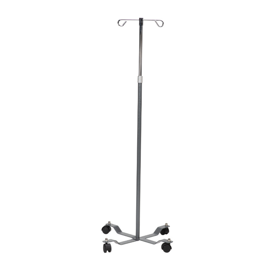 A Dynarex IV Poles - Rolling Stand featuring four top hooks and four base wheels stands upright against a plain white background.